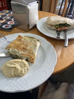 spinach burek and pita falafel  at Papas Elvira in Granada