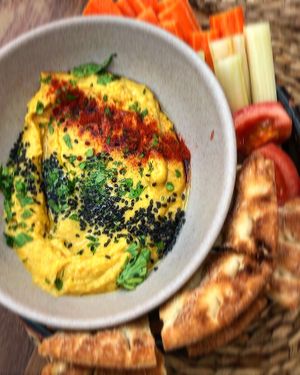 Curried parsnip hummus special (a starter ) at El Local in Ibiza