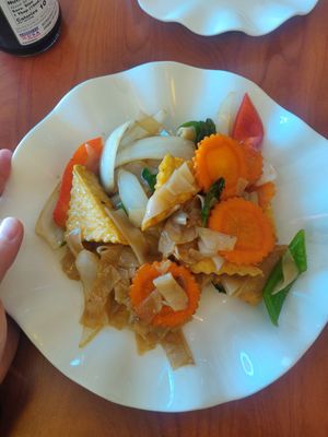 Vegan Pad Kee Mow (drunken noodles) no egg at Veggie Thai Cafe in Largo