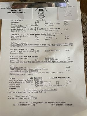 Menu at Fixed Gear Coffee in Valkenburg