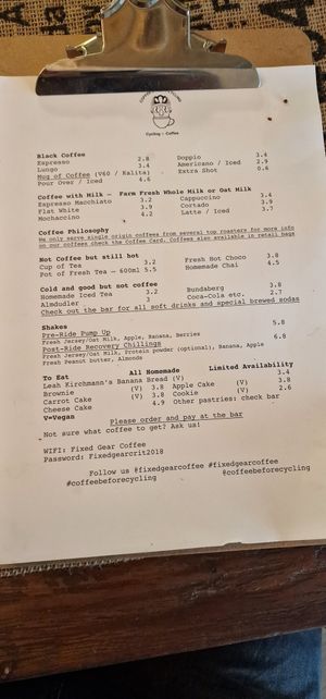 Menu at Fixed Gear Coffee in Valkenburg