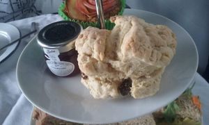 dry scone and small pot of jam (one between us!) at Salt Shack Cafe in Hayling Island
