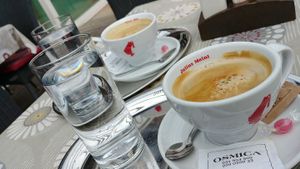 Coffee with soy mylk.

Photo by: Amy S. on Facebook at Pizzeria Osmica in Sentjur