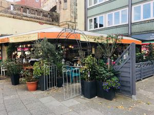 Street view at Falafel Factory - Barmbeker Market in Hamburg