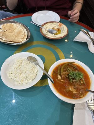 Green bean stew and hummus   at Maroush in West London