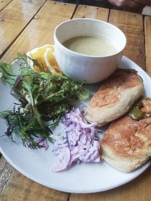 Mushroom melt and small soup at The Old Gun Shop Café & Pantry in Lancaster