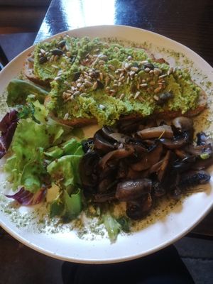 Peas on toast with mushrooms at The Old Gun Shop Café & Pantry in Lancaster