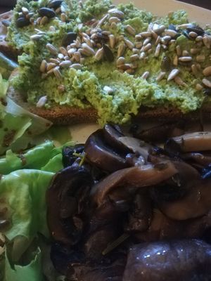 Peas on toast with mushrooms at The Old Gun Shop Café & Pantry in Lancaster