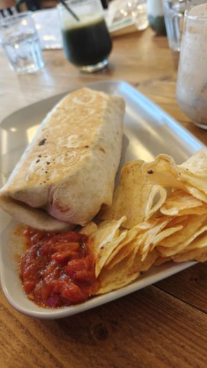 Breakfast burrito with salsa (yummmm)   at The Old Gun Shop Café & Pantry in Lancaster
