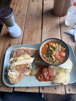 ‘Tuna’ melt sandwich with soup  at The Old Gun Shop Café & Pantry in Lancaster