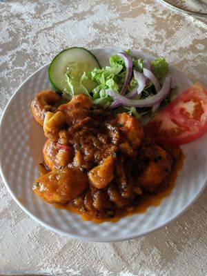 Vegan "prawn" starter at Torviscas Spice Village in Tenerife