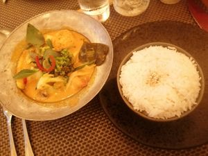 Thai green curry with coconut rice at Giggling Squid in Bath