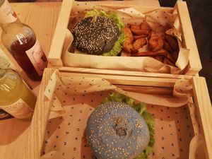 Blue and black burger at Flower Burger in Palermo
