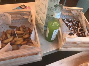 Patatas Bravas and savory potatoes, Sicilian sodas at Flower Burger in Palermo