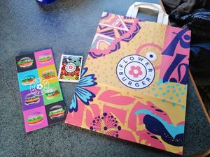 Take away bag and sachet at Flower Burger in Palermo