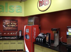 Drink station a salsa bar. at Moe's Southwest Grill in Midland