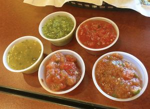 Lots of salsa choices. at Moe's Southwest Grill in Midland