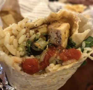 Close up tofu burrito  at Moe's Southwest Grill in Midland