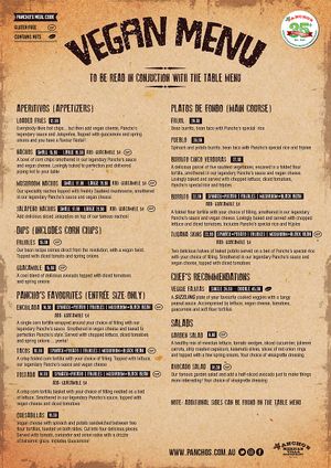 Try our NEW Vegan Menu Now! at Pancho's Mexican Villa Restaurant in Victoria Park