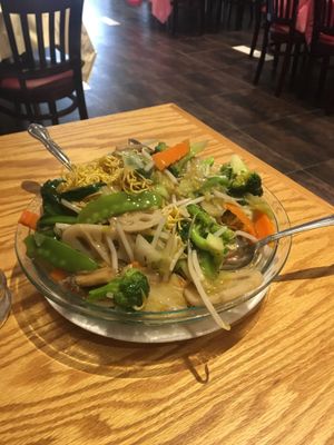 Pan fried vegetable noodle at Bodai Vegetarian in Brooklyn