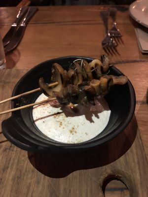 Amuse: Mushroom Skewers (vegan) at The Gunyah Restaurant in Huskisson