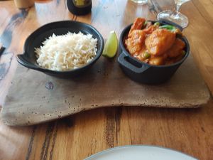Vegetable curry and rice at The Gunyah Restaurant in Huskisson