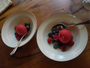House-made berry sorbet at The Gunyah Restaurant in Huskisson