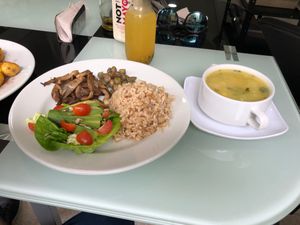 Plato del día / Dish of the day (Ajiaco) at Vegano Oculto in Bogota