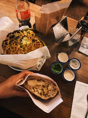Pita and cauliflower and a lot of tahini   at Miznon in Vienna