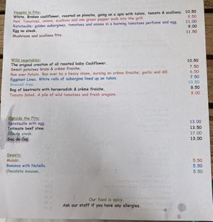 Lunch menu  at Miznon in Vienna