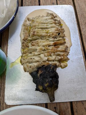 Eggplant lines at Miznon in Vienna