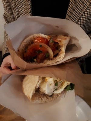 Red Pita (vegan) and Lima pita (vegetarian - egg) at Miznon in Vienna