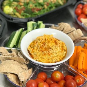 Homemade vegan hummus dip for a vegan event  at 80 20 Health Bar & Kitchen in Bolton