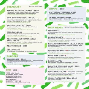 Items from the separate vegan menu at 80 20 Health Bar & Kitchen in Bolton