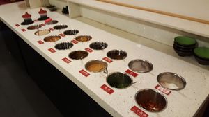 Sauces at Yī Yè Yī Shìjiè - Vegan Hotpot in Shanghai