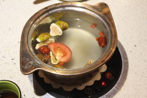 Our clear base soup at Yī Yè Yī Shìjiè - Vegan Hotpot in Shanghai