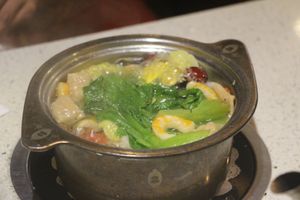 Our food in cooking stage at Yī Yè Yī Shìjiè - Vegan Hotpot in Shanghai