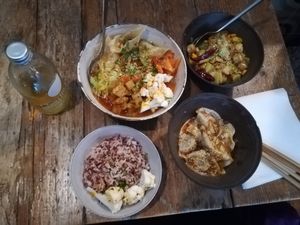 A variety of vegan  dishes at Cai Kitchen in Hamburg