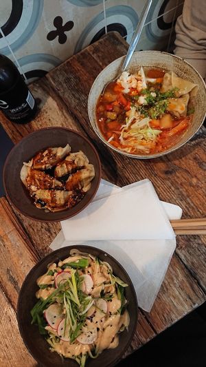 Dumplings nach Zhong Art, Tagesempfehlung und eine scharfe Nudel-Wantan-Suppe at Cai Kitchen in Hamburg