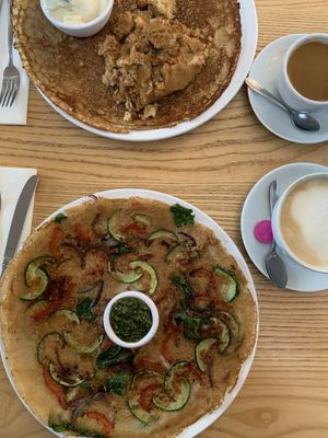 Pancake with vegetables is vegan - also oat milk flat white  at Pancakes - Berenstraat in Amsterdam