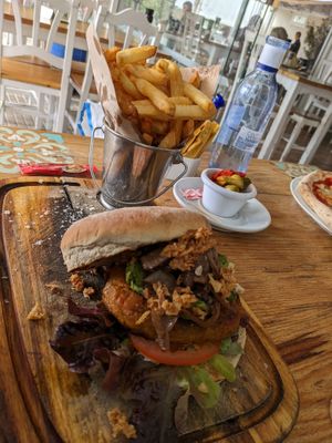 Vegan chickpea burger at Mi Piace in Lanzarote