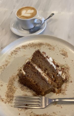 Carrot cake and macchiato  at Comoba in Lisbon