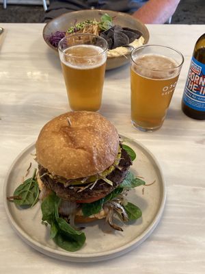The V Burger and the Macro salad.  at Comoba in Lisbon