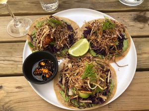 Vegan tortillas with tempeh!  at Comoba in Lisbon