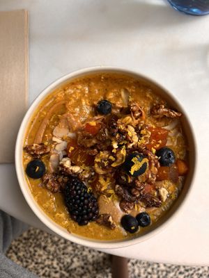 Pumpkin porridge dish   at Comoba in Lisbon