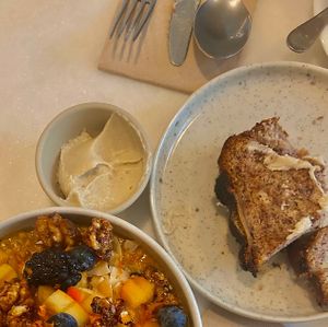 Banana bread with cashew creamm twice  at Comoba in Lisbon