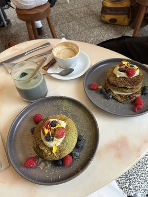 Matcha pancakes   at Comoba in Lisbon