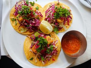 Smoked tempeh "fish" tacos at Comoba in Lisbon