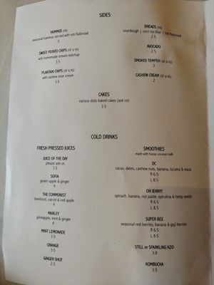 Menu at Comoba in Lisbon