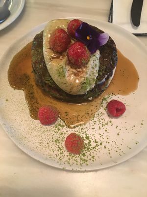 Matcha pancakes  at Comoba in Lisbon